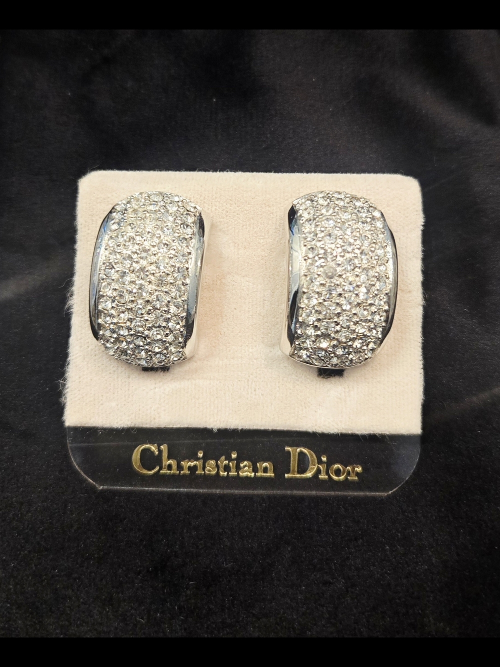 Dior Silver Crystal Pave Clip-On Earrings
